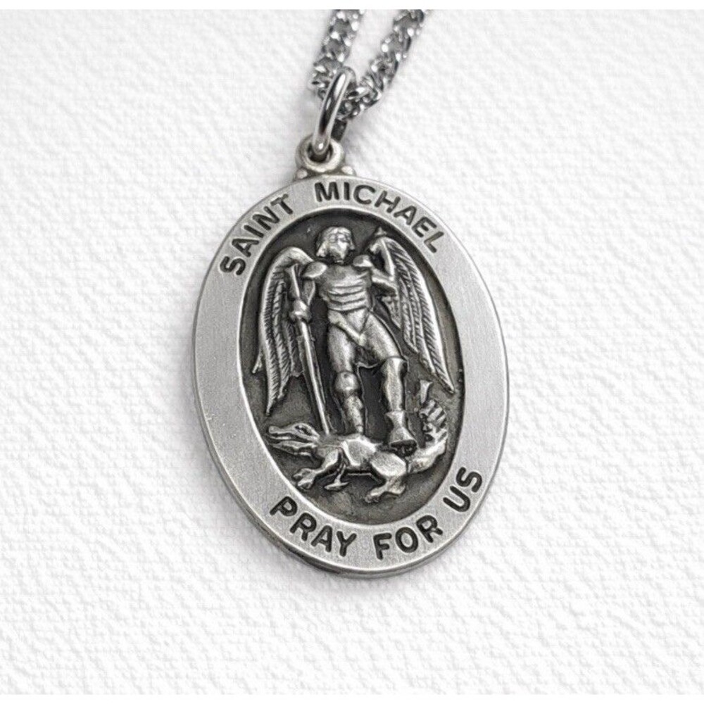 Sterling Silver Saint Michael Medal Necklace Pray For Us Catholic Protection
